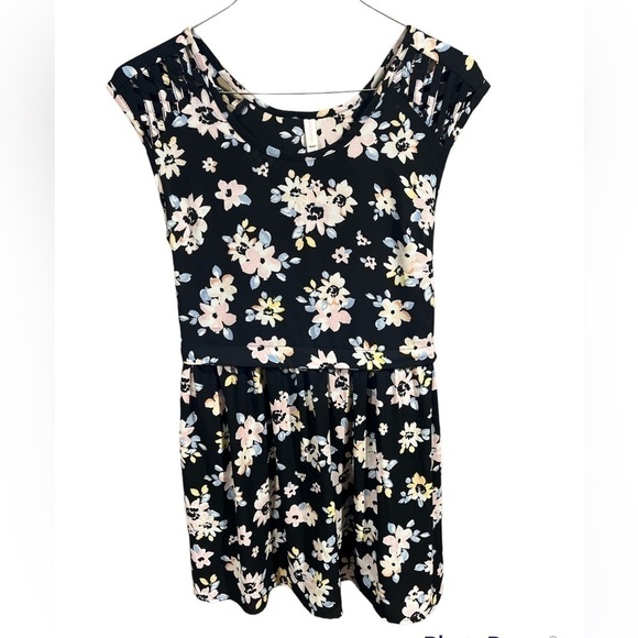 Xhilaration Black Floral Mini Dress Medium Cottagecore Coquette Romantic - Picture 1 of 8